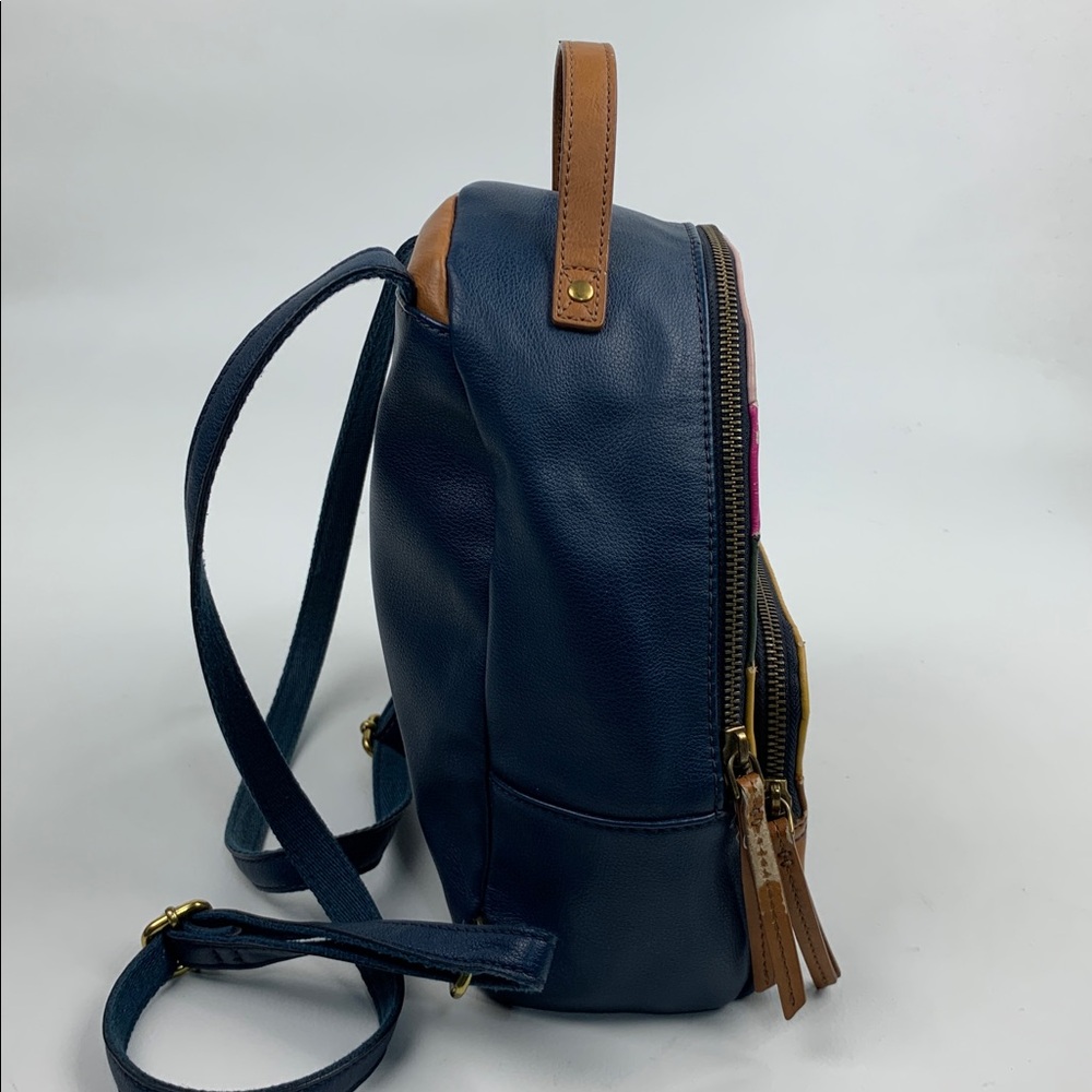 Fossil Multicolored Backpack Bag Navy Blue Gold Brown Pink Adjustable Zip Close - Picture 4 of 16